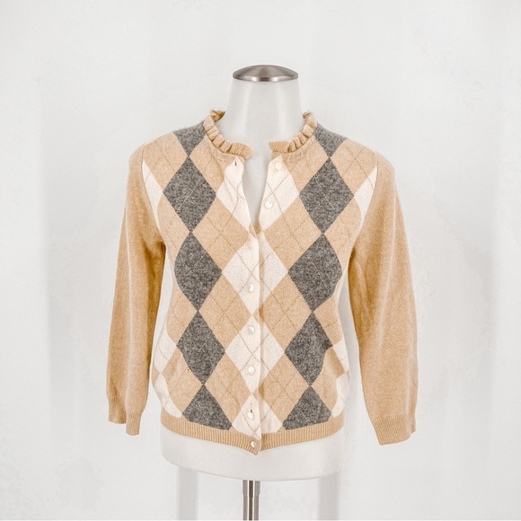 J. Crew Cashmere Argyle Cardigan - Picture 1 of 5